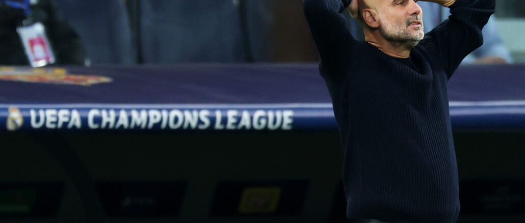 Real Madrid C.F. v Manchester City - UEFA Champions League 2024/25 League Knockout Play-off Second Leg Pep Guardiola