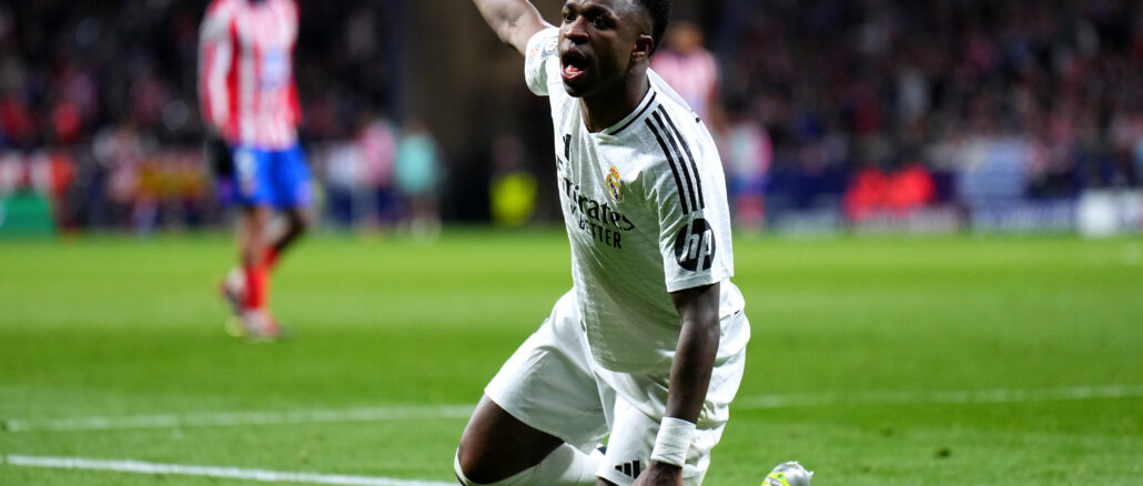 Atletico de Madrid v Real Madrid C.F. - UEFA Champions League 2024/25 Round of 16 Second Leg Vinicius