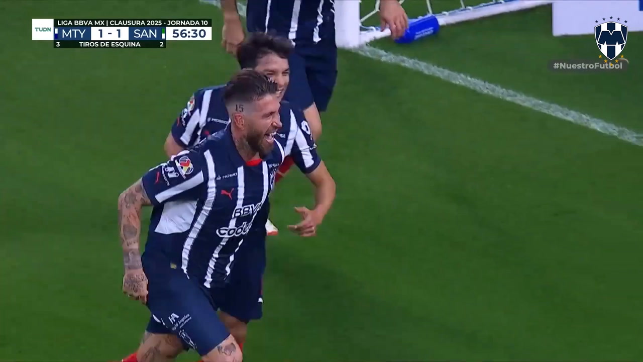 📹 Sergio Ramos logró su primer gol en el Monterrey ante el Santos Laguna en la Liga MX