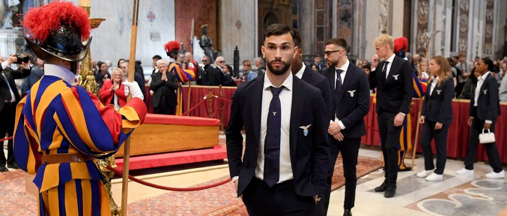 SS Lazio Team Members Pay Their Respects To Pope Francis As He Lies In State