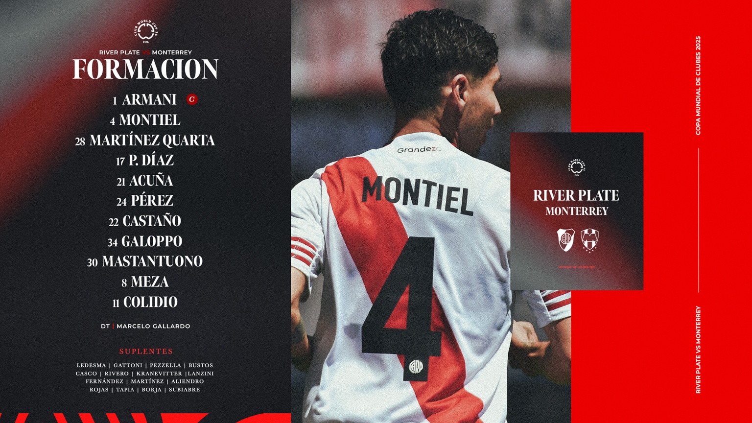 Formación de River ante Rayados