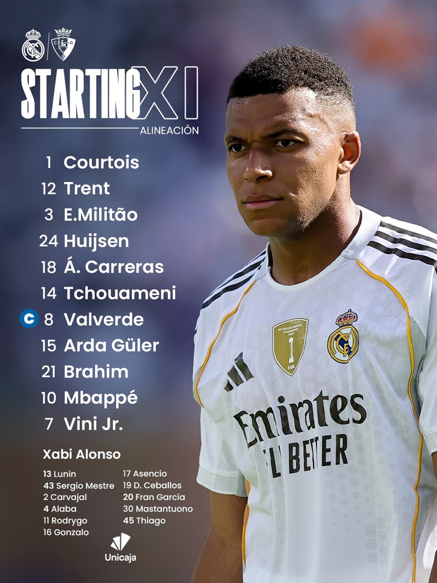 El once inicial de Real Madrid ante Osasuna