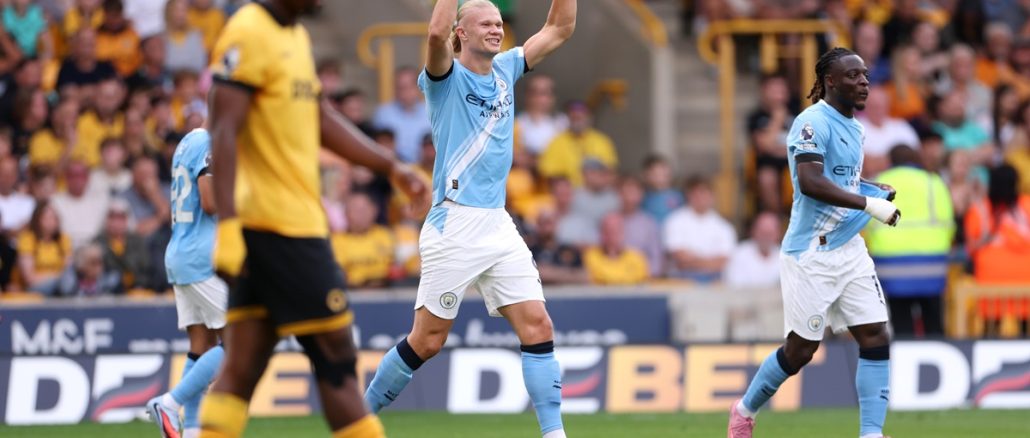 El noruego puso el 1 a 0 para Manchester City sobre Wolverhampton. Haaland marcó por cuarta vez en la jornada inicial de Premier League