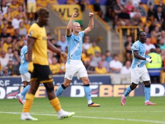 El noruego puso el 1 a 0 para Manchester City sobre Wolverhampton. Haaland marcó por cuarta vez en la jornada inicial de Premier League