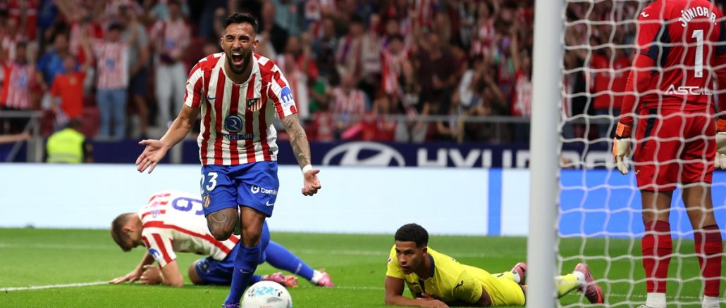 Festeja Nico González su primer tanto con la camiseta de Atlético Madrid ¡Un grito en 52 minutos! Nicolás González debutó en Atlético Madrid con un gol a Villarreal