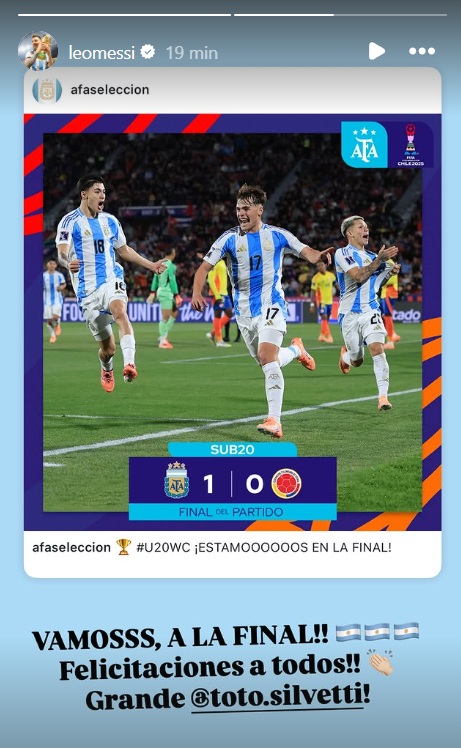 El posteo de Lionel Messi en felicitación a la Selección Argenitna Sub-20