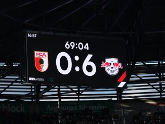 Fue victoria por media docena y en condición de visitante. Leipzig goleó por 6 a 0 a Augsburgo y es escolta en Bundesliga