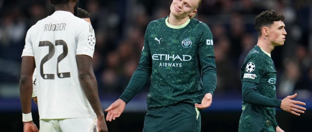 El noruego facturó de penal ante Real Madrid. Erling Haaland llegó a 55 goles en 54 partidos de Champions League