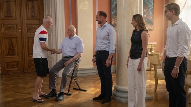 Julian Ryerson saludó en chancletas al rey de Noruega y estallaron las redes