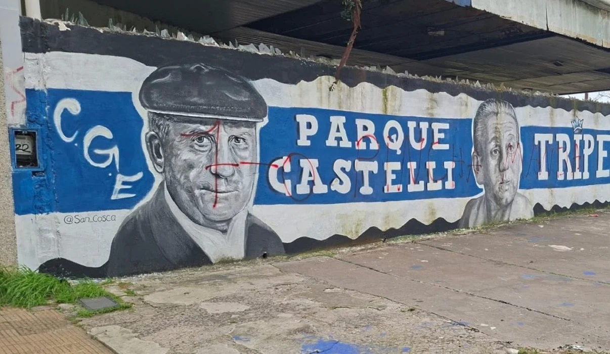 Estudiantes calentó el clásico vandalizando un mural de Gimnasia