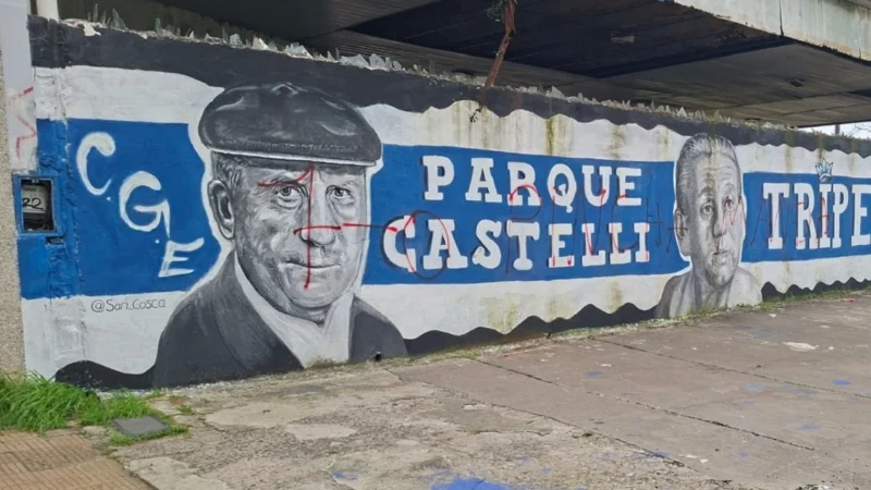Estudiantes calentó el clásico vandalizando un mural de Gimnasia