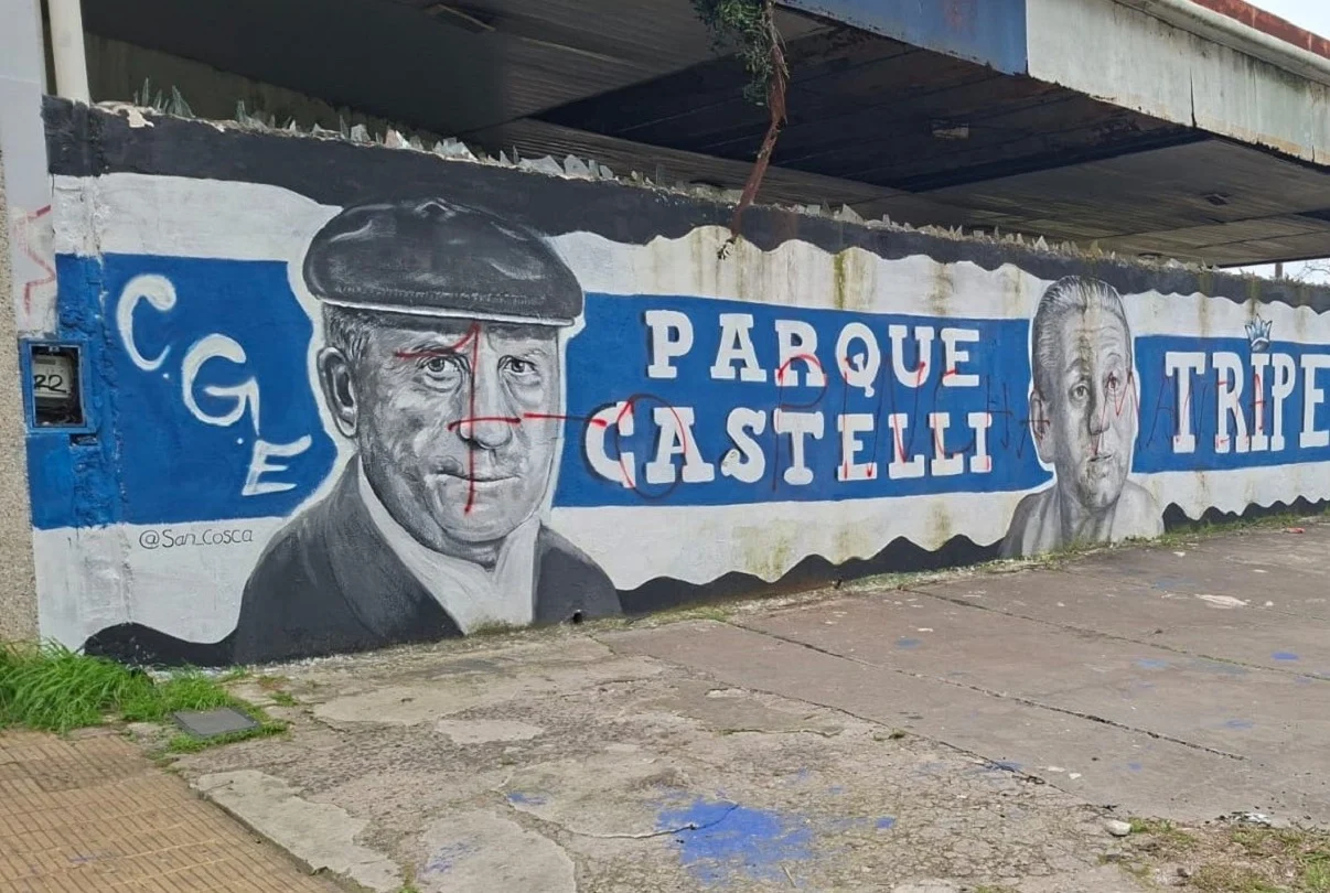 Estudiantes calentó el clásico vandalizando un mural de Gimnasia