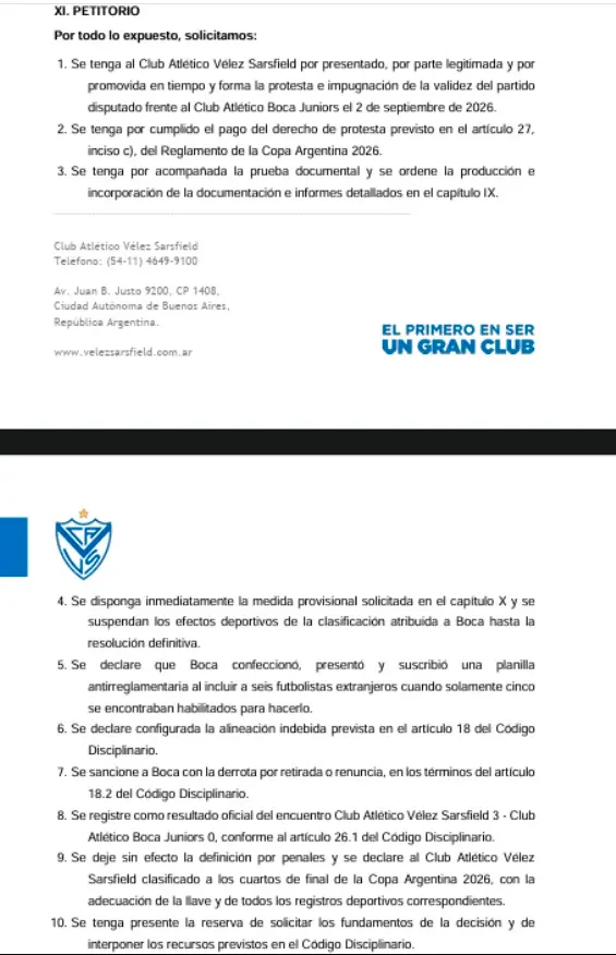 Comunicado de Vélez oficial