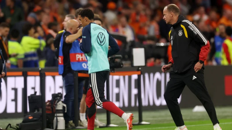 Jamal Musiala se lesionó en pleno calentamiento previo y quedó afuera del Países Bajos vs Alemania