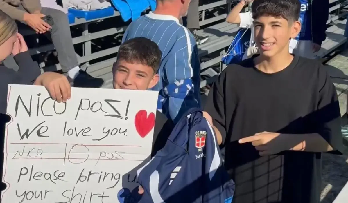 El gran gesto de Nico Paz en Como: le regaló su buzo de entrenamiento a un pequeño hincha
